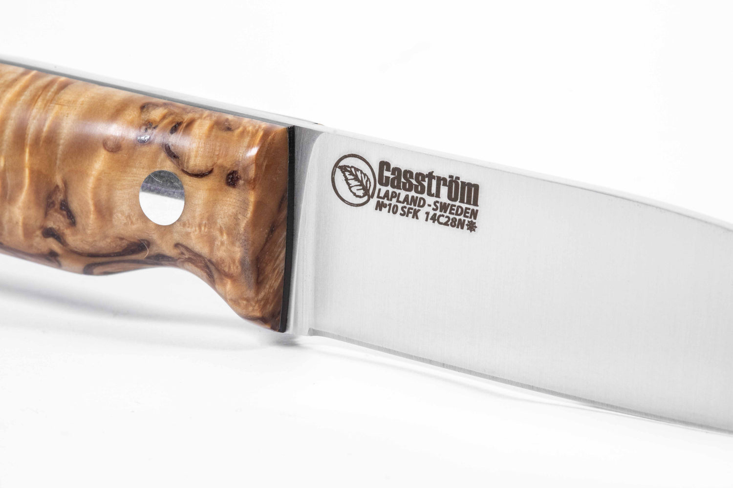 No.10 SFK, Stabilized Curly Birch, Stainless, Kydex