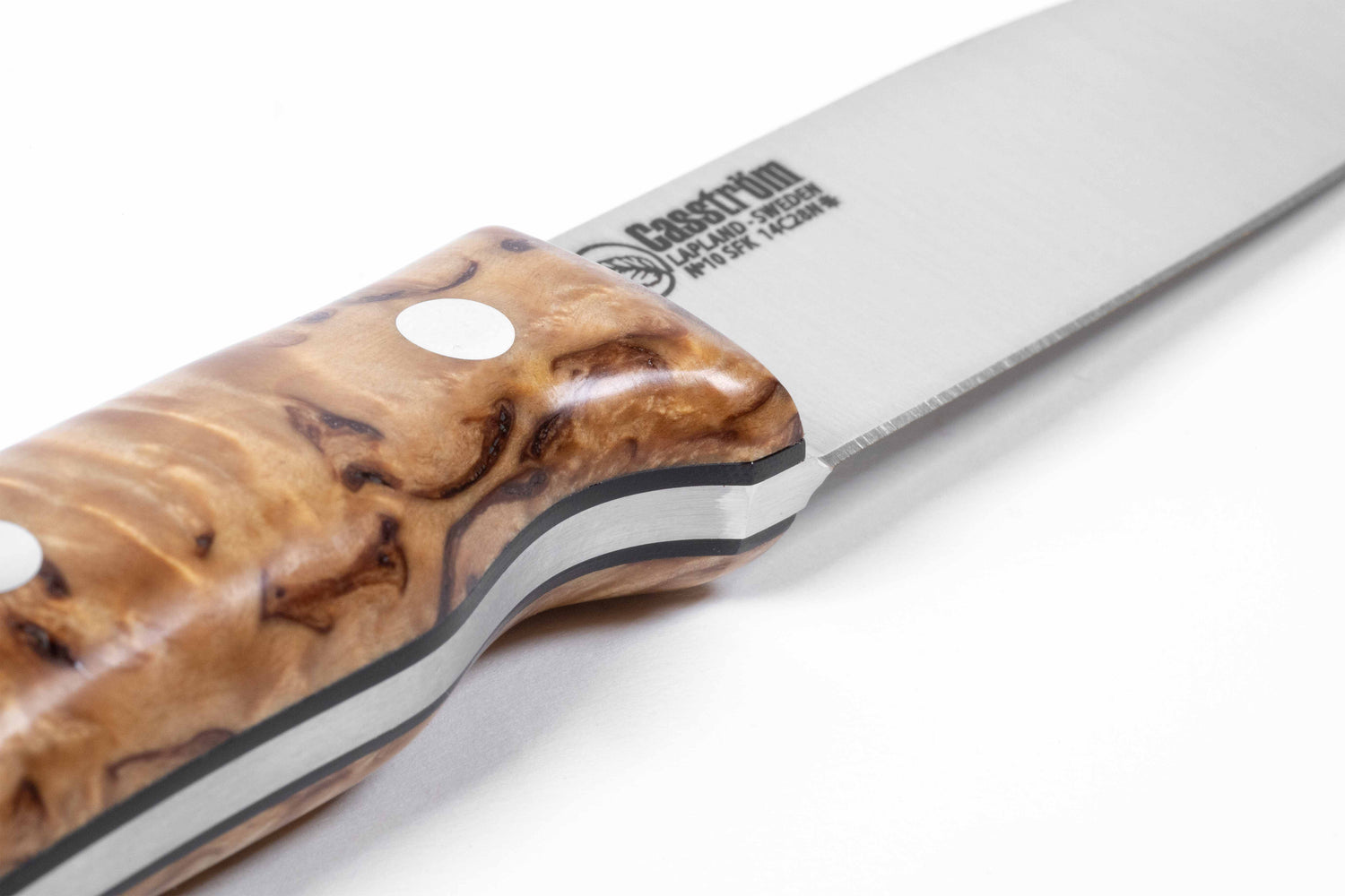 No.10 SFK, Stabilized Curly Birch, Stainless, Kydex