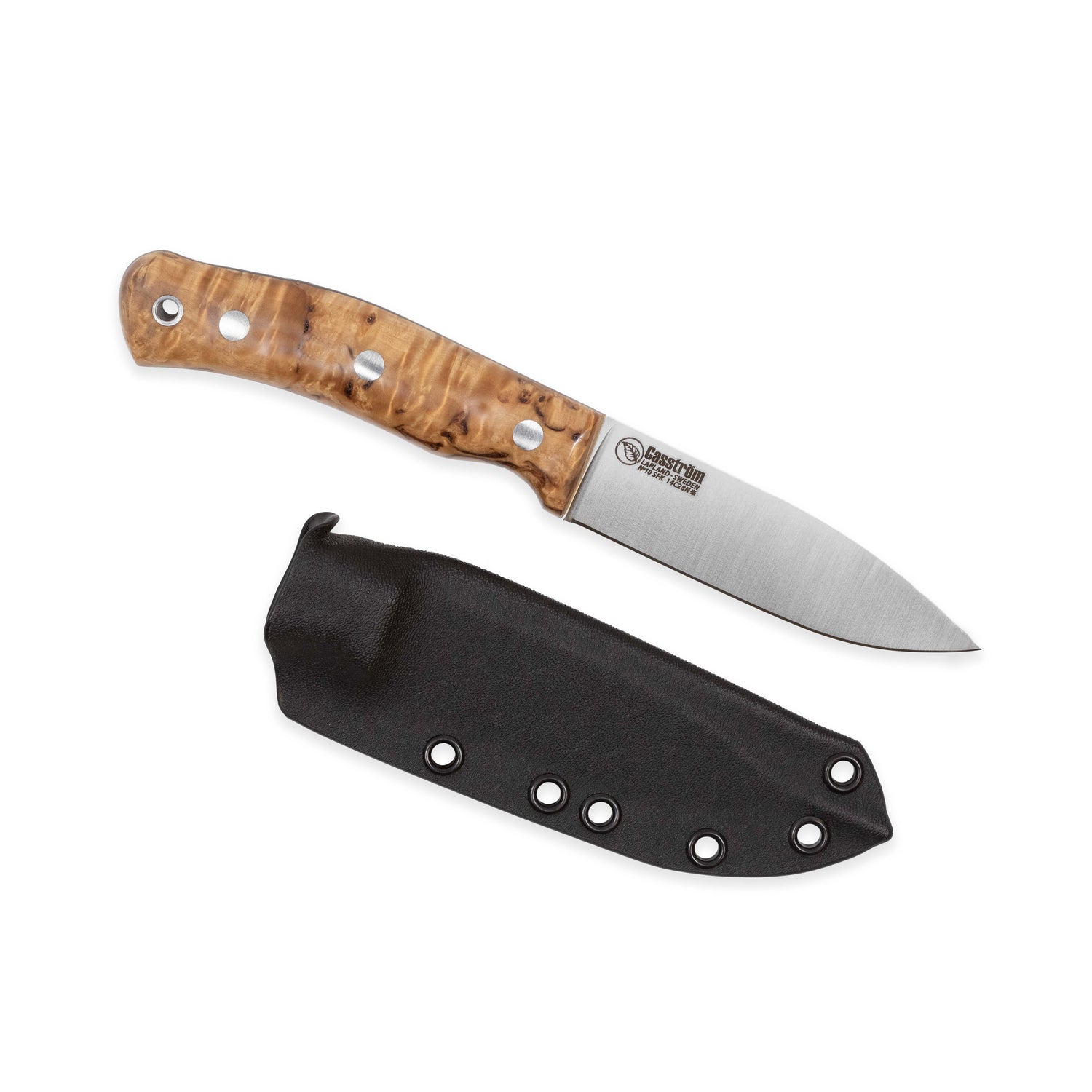 No.10 SFK, Stabilized Curly Birch, Stainless, Kydex