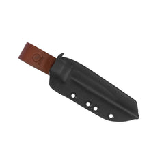 Casström kydexslida i svart med läderstropp – slitstark knivslida för jakt, bushcraft och friluftsliv.