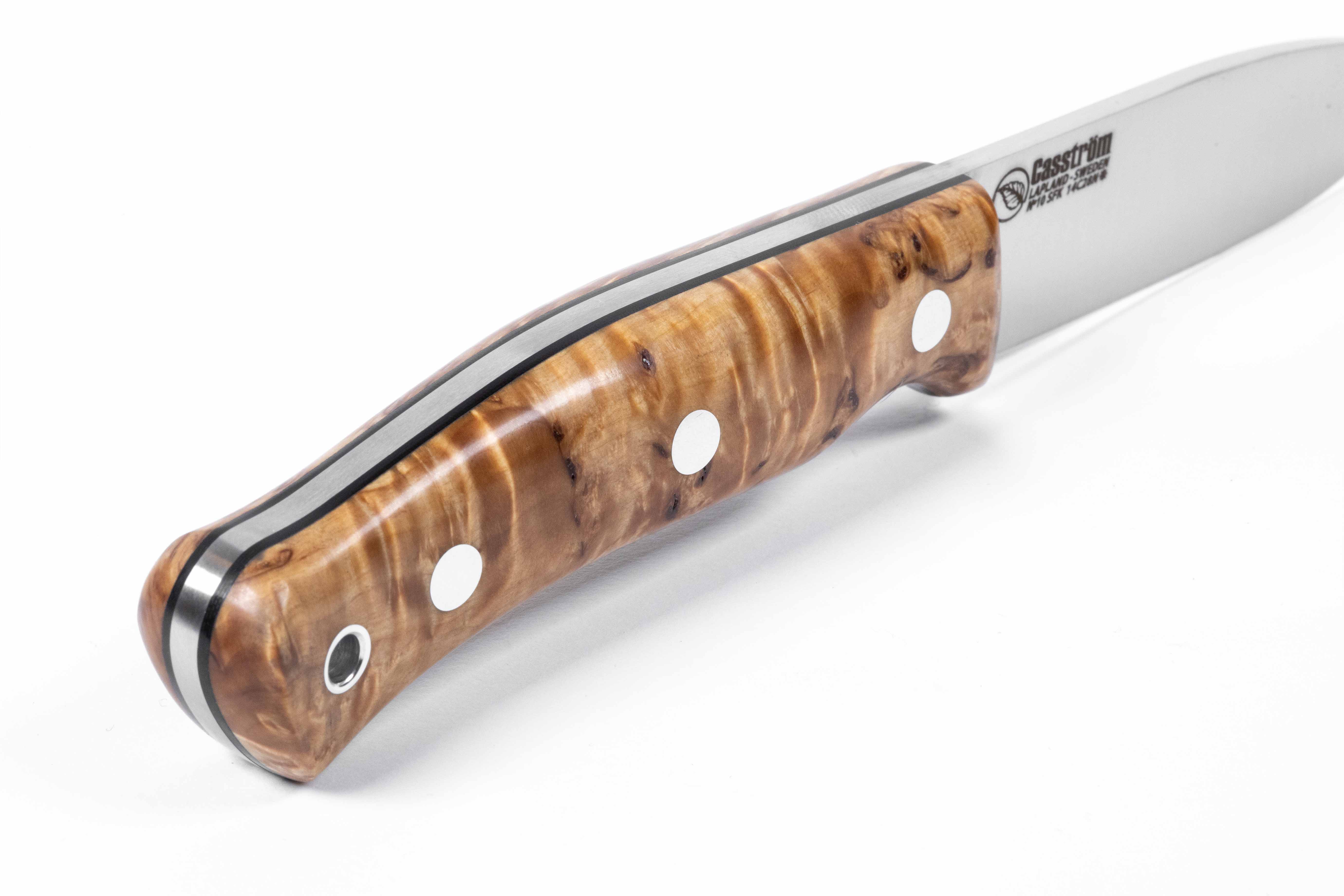 No.10 SFK – Stabilized Curly Birch Handle, 14C28N Blade, Kydex