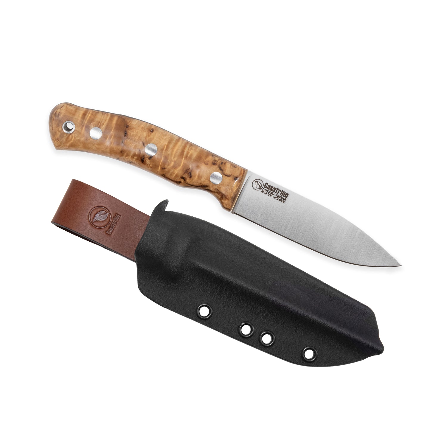 No.10 SFK, Stabilized Curly Birch, Stainless, Kydex